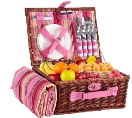 HYBDAMAI Wicker Picnic Basket for 4 with Waterproof Picnic Blanket - Lot 199