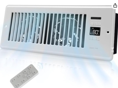 SANYCASA Enhanced Airflow White Register Fan Quiet Auto-Fan Speed Vent Booster, 4" x 12" - Lot 203