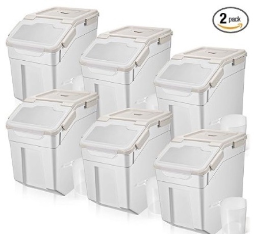 Sunnyray 2 Pcs 50lbs Rolling Storage Containers with Measuring Cups  - Lot 207