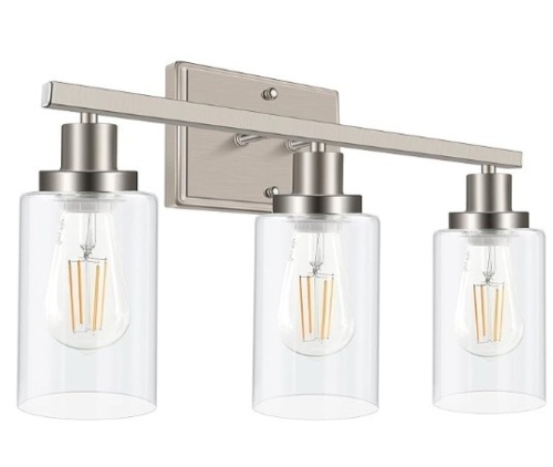 Ascher Bathroom Vanity Light Fixtures, 3 Light Wall Sconces Lighting with Clear Glass Shade - Lot 208