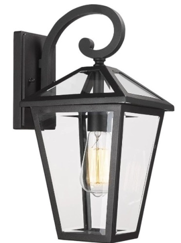 Luminzone Outdoor Outdoor Wall Lantern with Clear Glass, 9.27 x 16.25 x 8.07inch - Lot 209