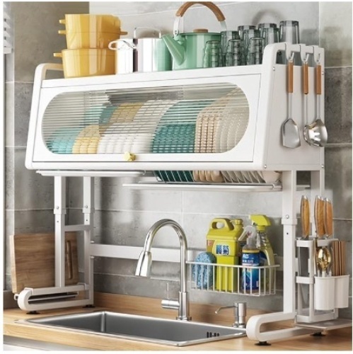 wercome Over The Sink Dish Drying Rack 3 Tier Adjustable (28.34"-31.49") (White) - Lot 210