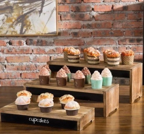 Burnt Wood Dessert / Cupcake Display Riser Stands with Chalkboard Panels - Lot 213