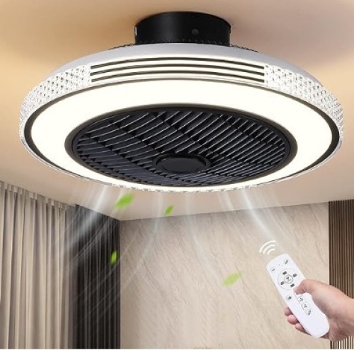 MADSHNE Low Profile Flush Mount Bladeless Ceiling Fan with LED Dimming Lights and Remote, 20" Enclosed - Lot 220