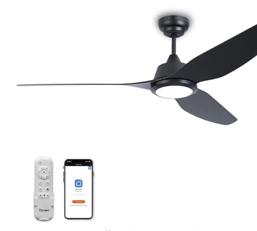 Ovlaim 56 Inch Smart Ceiling Fans with Lights and Remote, 3 Blade Indoor Outdoor Modern Black Ceiling Fan for Bedroom Living Room Patio, 6 Speed High CFM Quiet DC Motor - Lot 197