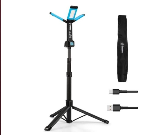 Rechargeable Work Light with Stand, GoGonova Work Light with Triple LED Lamps, 8AH Battery, 700/1200/2200 Lumen Modes, 4000/6500K Color Modes, 67''Detachable tripod, Kit with Portable Carrying Bag - Lot 225
