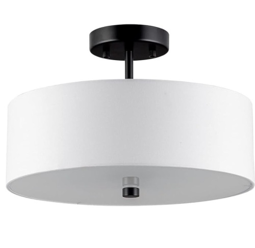 Ludil 3-Light Semi Flush Mount Ceiling Light Fixture, 13" Black Drum Light, Modern Close to Ceiling Light with White Fabric Shade Lamps for Bedroom Living Dining Room Kitchen Hallway Entryway - Lot 230