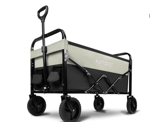 Kamopot Collapsible Wagon Cart, Folding Wagon for Grocery,Utility Wagon for Beach, Yard, Outdoor. 220lb Heavy Duty Foldable, with Cupholders & DIY Wheels (Black & Gray) - Lot 241