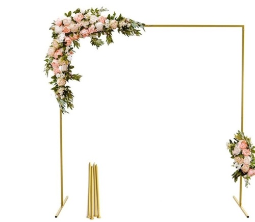 GARFANS Wedding Arch Square 6.56FT x 6.56FT Metal Backdrop Stand with Support Feet Nails Gold Balloon Arch Stand Garden Arbor Frame for Wedding  - Lot 265