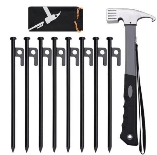 LFSEMINI 4/8/16pcs Tent Stakes and Hammer Set, 8/10/12/16in Heavy Duty Forged Steel Tent Stakes + Camping Hammer + Storage Pouch - Lot 267