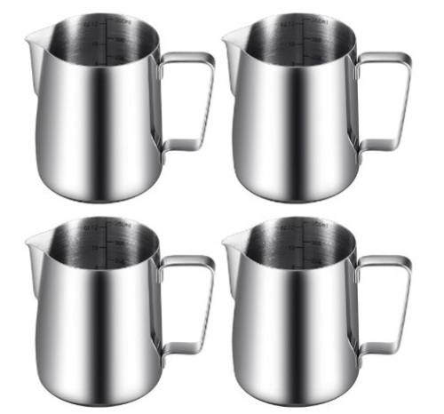 50 Pcs Milk Frothing Pitcher Espresso Steaming Pitchers 12 Oz Stainless Steel Milk Frother Cup Milk Frother Steamer Cup Frother Jug for Espresso, Latte Art, Chai Cappuccino Hot Chocolate - Lot 373
