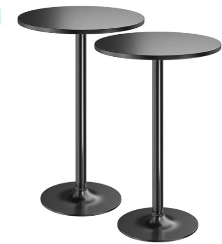 Furmax Bistro Pub Table 2 Pack Round Bar Height Cocktail Table Metal Base MDF Top Obsidian Table with Black Leg 23.8-Inch Top, 39.5-Inch Height (Black) $104.99 - Lot 376