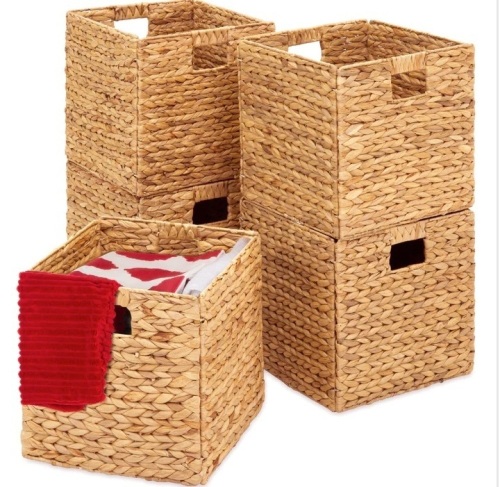 Set of 5 Collapsible Hyacinth Storage Baskets w/ Inserts - 13x13in$139.99 - Lot 415