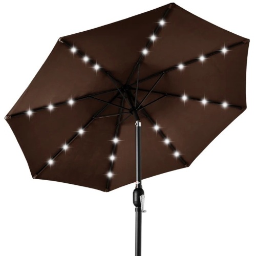 Solar LED Lighted Patio Umbrella w/ Tilt Adjustment, UV-Resistance - 10ft - Lot 148