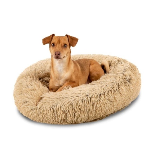 Self-Warming Shag Fur Calming Pet Bed w/ Water-Resistant Lining - Brown 23in - Lot 232