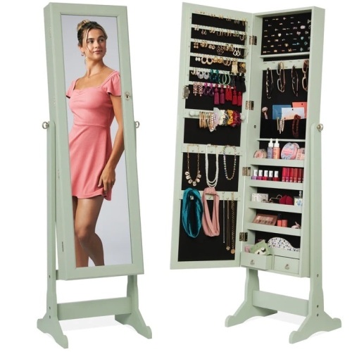 Full Length Freestanding Jewelry Mirror Armoire w/ Velvet Interior - Lot 8718