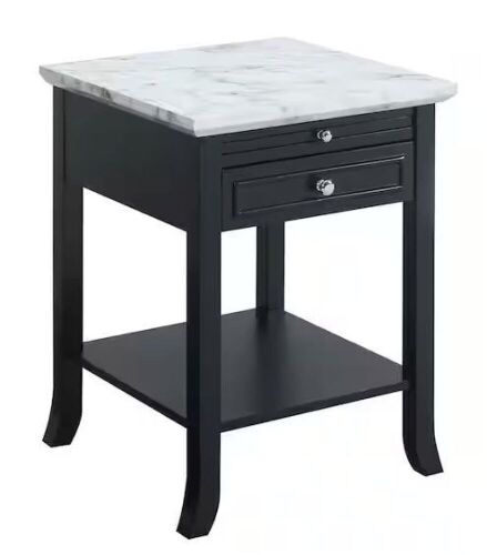 American Heritage White Faux Marble and Black Logan End Table with Drawer and Slide  - Lot 361