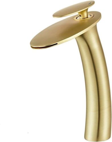 Wovier Brushed Gold Waterfall Bathroom Sink Faucet with Supply Hose, Single Handle Single Hole  - Lot 407