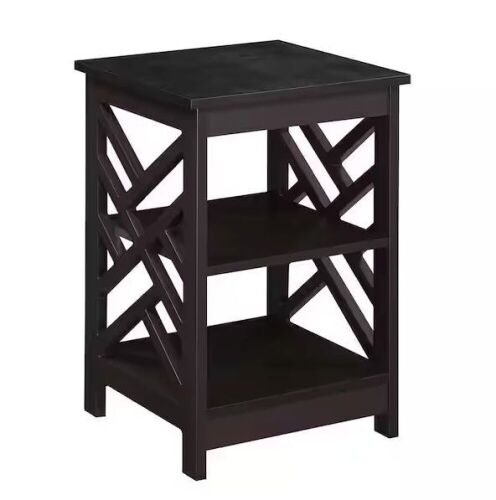 Titan 15.75 in. W x 23.75 in. H Espresso Square MDF End Table with Shelves  - Lot 424