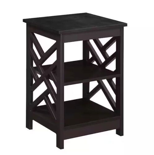 Titan 15.75 in. W x 23.75 in. H Espresso Square MDF End Table with Shelves  - Lot 434
