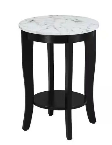 American Heritage White Faux Marble and Black Round End Table  - Lot 464
