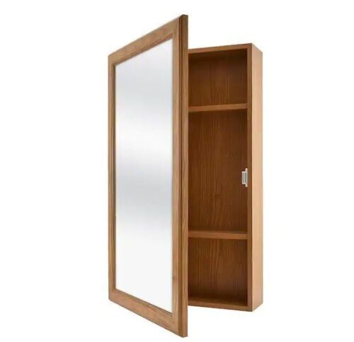 Glacier Bay 15.25 in. W x 26 in. H Rectangular Framed Surface-Mount Bathroom Medicine Cabinet with Mirror in Oak - Lot 497