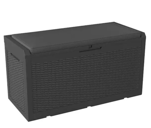 100 Gal. Black Resin Outdoor Storage Bench Patio Deck Box - Lot 118