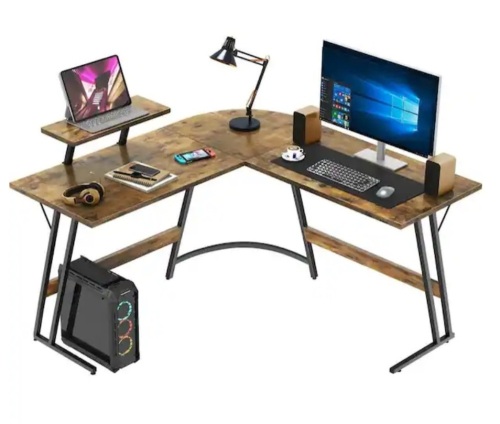 L Shaped Gaming Desk 51 in. with Large Monitor Riser Stand - Lot 138