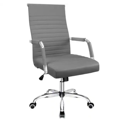 Gray Ribbed Office Mid-Back PU Leather Executive Task Chair with Arms - Lot 298