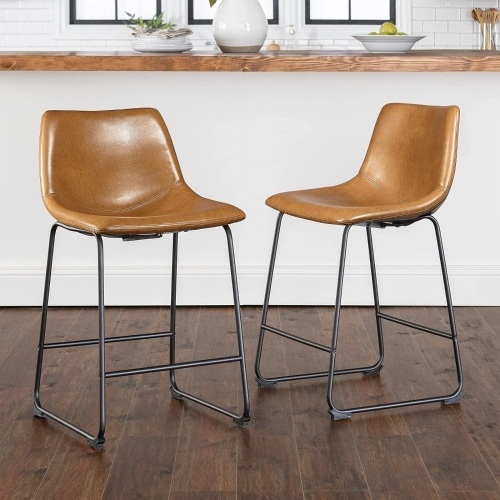 Faux Leather Barstool with Back and Metal Legs, Set of 2  - Lot 318