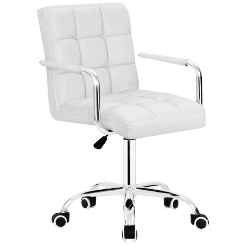 White Contemporary Ergonomic Adjustable Height Swivel Faux Leather Task Chair  - Lot 216