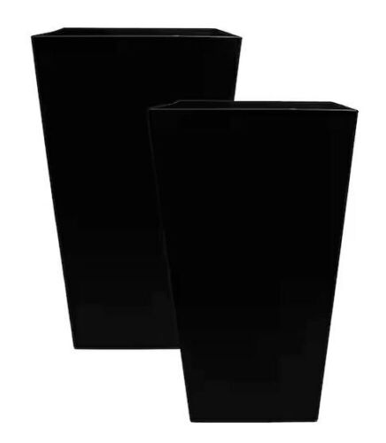 Bloem Finley 20 in. Square Plastic Planter, Black, Set of 2   - Lot 416