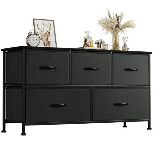 5 Drawer Fabric Dresser with Wood Top  - Lot 621