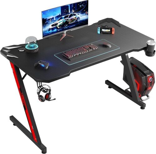 Gaming Desk Z Shaped with Cup Holder & Headphone Hook, 44 in, Black  - Lot 631
