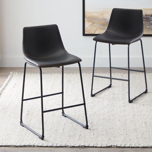 Black Faux Leather Barstool, Set of 2 - Lot 671