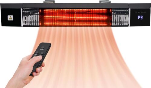 Infrared Electric Patio Heater, 1500W Wall Mounted with Remote Control, 3 Heating Modes, 24H Timer, Overheat Protection, Black  - Lot 711
