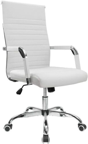 Ribbed Office Desk Chair Mid-Back PU Leather - Unknown if Hardware is Complete - Lot 637