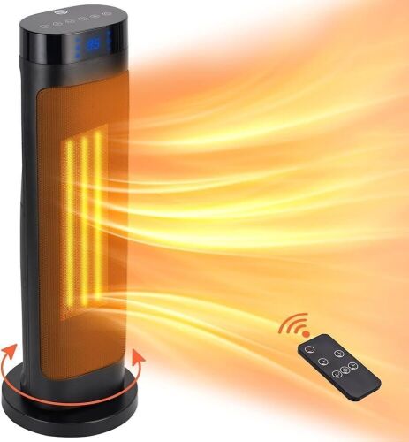 1500W Fast Heating Ceramic Electric Heater with Remote, Thermostat, Oscillation, 1-12Hr Timer, Overheating & Tip-Over Protection - Lot 728