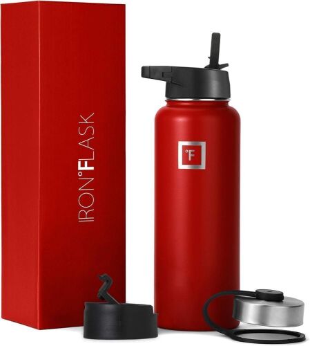 Iron Flask Wide Mouth Stainless Steel Water Bottle with 3 Lids, 40oz  - Lot 363