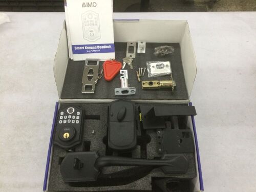 AIMO Fingerprint Door Lock Set, Keyless Entry Door Lock with Lever Handle, 2 Keys, IP 65 Waterproof, Auto Lock - Unknown if Hardware is Complete - Lot 373
