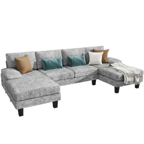 Modern U-Shape Chenille Fabric Modular Couch with Chaise, Gray - Lot 51