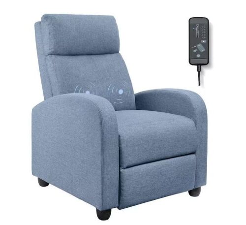 Blue Fabric Recliner Chair with Padded Seat and Massage Backrest  - Lot 80