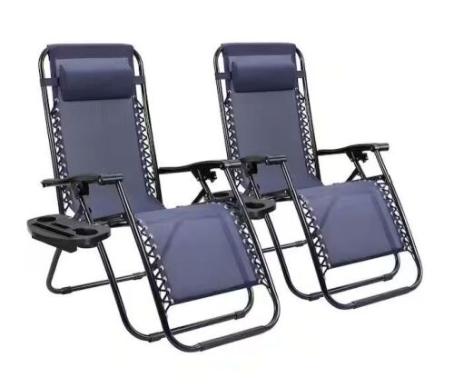 Dark Blue Zero Gravity Patio Chairs, Set of 2  - Lot 493