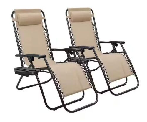 Beige Zero Gravity Patio Chair, Set of 2  - Lot 533