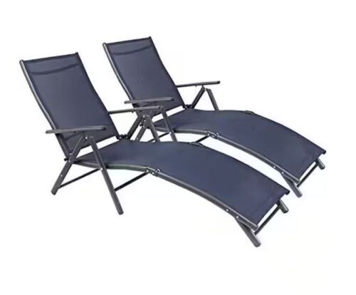 Adjustable Metal Folding Chaise Lounge Patio Chair, Set of 2  - Lot 435
