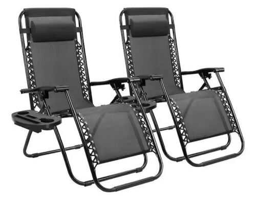 Black Zero Gravity Patio Chairs, Set of 2  - Lot 505