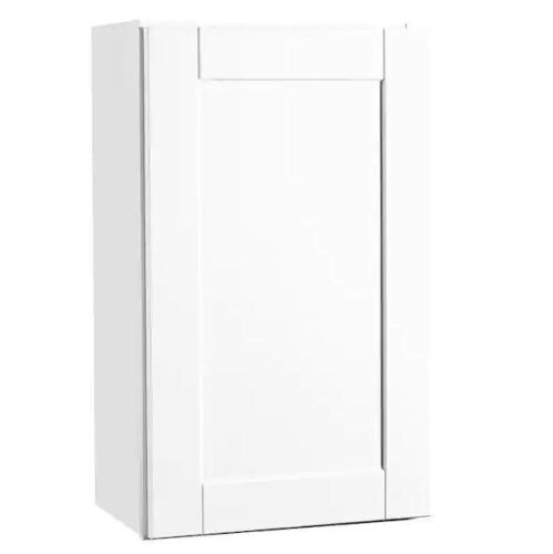 Hampton Bay Shaker 18 in. W x 12 in. D x 30 in. H Assembled Wall Kitchen Cabinet in Satin White  - Lot 131