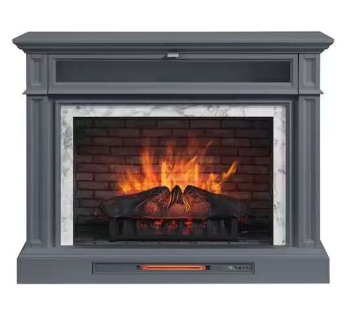 Keighley 52 in. Freestanding Faux Marble Surround Electric Fireplace TV Stand in Blue Ash  - Lot 13