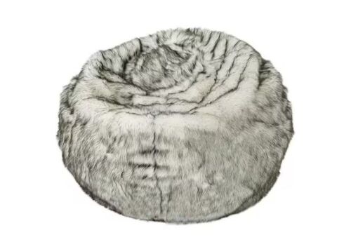 Noble House 3 ft. White Faux Fur Bean Bag with Gray Streaks  - Lot 68