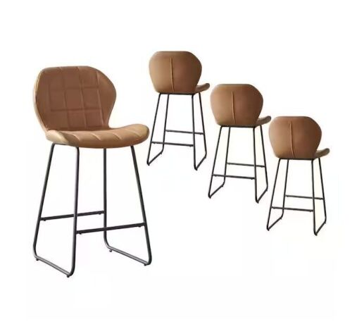 GOJANE 37.4 in. Brown High Back Metal Bar Stool Counter Stool with PU Leather Seat, Set of 4  - Lot 71